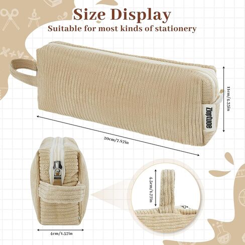 Pencil Case Pen Pouch, Soft Corduroy Small Pencil Bag, Cute School Supplies Pen Bag Organizer Stationery for Teen Girl Boy Men Women White in Saudi Arabia