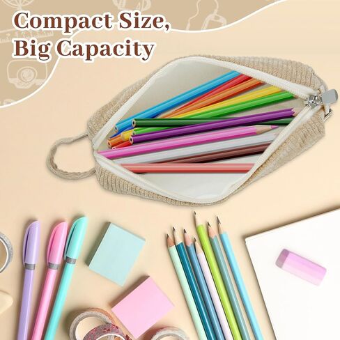 Pencil Case Pen Pouch, Soft Corduroy Small Pencil Bag, Cute School Supplies Pen Bag Organizer Stationery for Teen Girl Boy Men Women White in Saudi Arabia