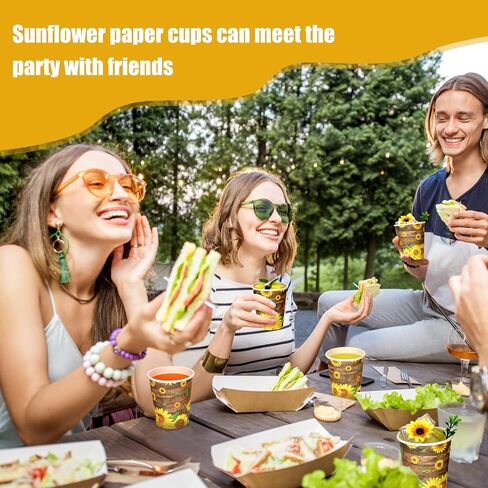 100 Pcs Sunflower Party Paper Cups Sunflower Birthday Party Supplies Disposable Paper Cups 8 oz Wood Grain Sunflower Cups Summer Party Picnics Barbecues Traveling Hot Cold Beverage Coffee Water Juice in Saudi Arabia