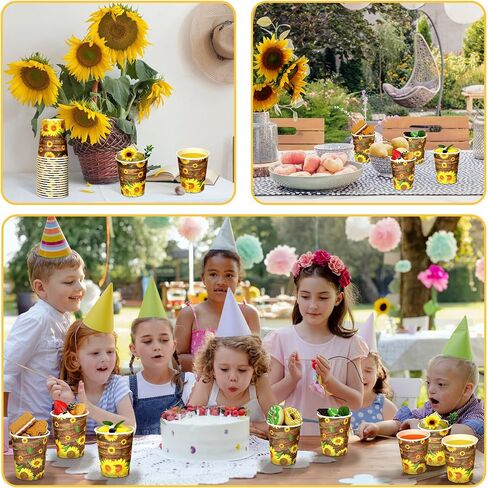 100 Pcs Sunflower Party Paper Cups Sunflower Birthday Party Supplies Disposable Paper Cups 8 oz Wood Grain Sunflower Cups Summer Party Picnics Barbecues Traveling Hot Cold Beverage Coffee Water Juice in Saudi Arabia