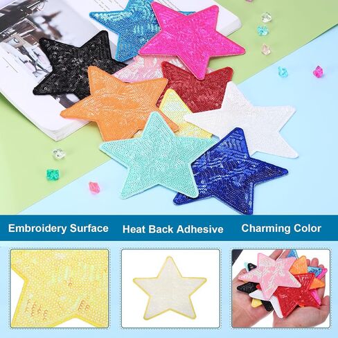 MECCANIXITY 10 Pcs Sequin Star Iron on Patches, 2.6 x 2.4 Inch Embroidery Sequin Patches for Clothing Repair Backpack Shoes Decoration, Deep Blue in Saudi Arabia