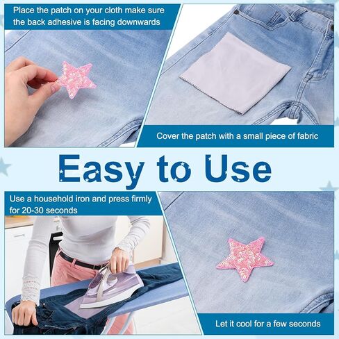 MECCANIXITY 10 Pcs Sequin Star Iron on Patches, 2.6 x 2.4 Inch Embroidery Sequin Patches for Clothing Repair Backpack Shoes Decoration, Deep Blue in Saudi Arabia