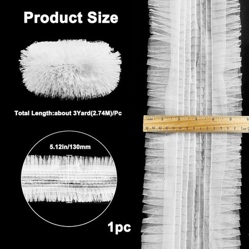 GORGECRAFT 3 Yards 13cm Wide Embroidery Ruffle Organza Edge Trim Ribbon Pleated Lace Trim Accessories Gathered Tulle Fabric Applique Edging Trimmings for Sewing Bridal Dress Costume Decoration Black in Saudi Arabia