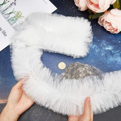 GORGECRAFT 3 Yards 13cm Wide Embroidery Ruffle Organza Edge Trim Ribbon Pleated Lace Trim Accessories Gathered Tulle Fabric Applique Edging Trimmings for Sewing Bridal Dress Costume Decoration Black in Saudi Arabia