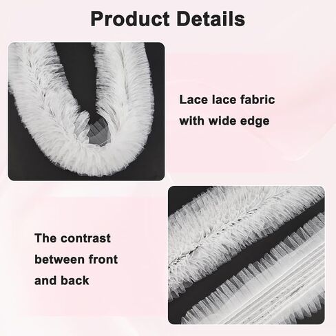 GORGECRAFT 3 Yards 13cm Wide Embroidery Ruffle Organza Edge Trim Ribbon Pleated Lace Trim Accessories Gathered Tulle Fabric Applique Edging Trimmings for Sewing Bridal Dress Costume Decoration Black in Saudi Arabia