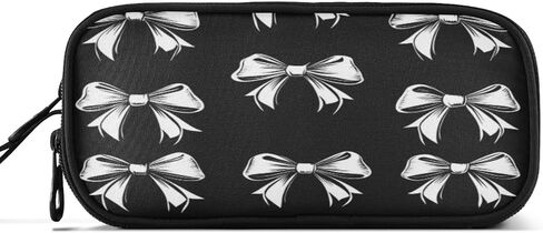 Caikeny Pencil Case Black White Bow Pen Bag Large Capacity Pencil Box Pen Pouch with Zipper Cosmetic Organizer for Kids Teens Adults in Saudi Arabia