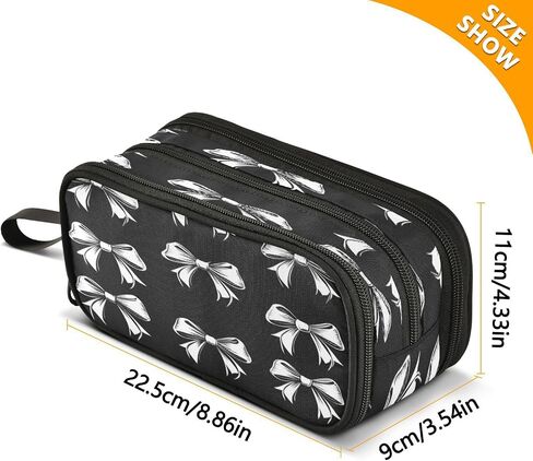 Caikeny Pencil Case Black White Bow Pen Bag Large Capacity Pencil Box Pen Pouch with Zipper Cosmetic Organizer for Kids Teens Adults in Saudi Arabia