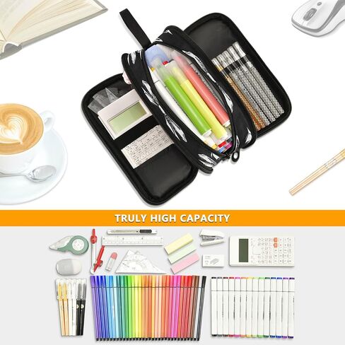 Caikeny Pencil Case Black White Bow Pen Bag Large Capacity Pencil Box Pen Pouch with Zipper Cosmetic Organizer for Kids Teens Adults in Saudi Arabia