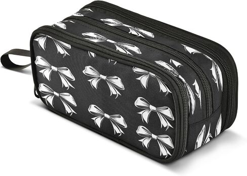 Caikeny Pencil Case Black White Bow Pen Bag Large Capacity Pencil Box Pen Pouch with Zipper Cosmetic Organizer for Kids Teens Adults in Saudi Arabia