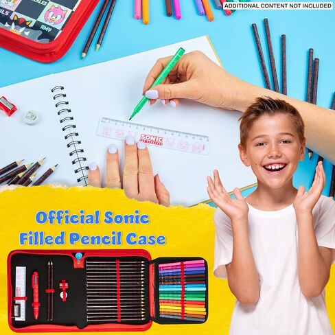 Sonic the Hedgehog Pencil Case مع أقلام رصاص ملونة للأطفال in Saudi Arabia