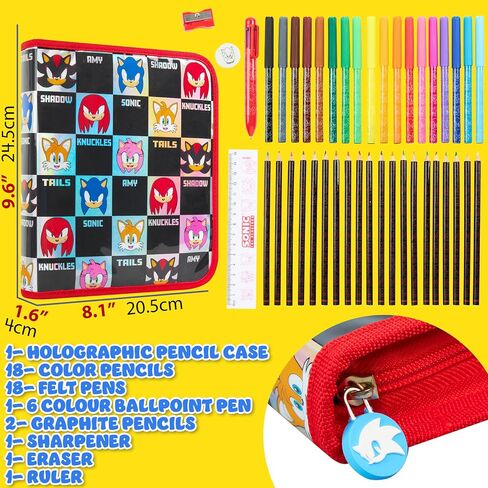 Sonic the Hedgehog Pencil Case مع أقلام رصاص ملونة للأطفال in Saudi Arabia