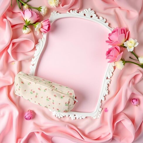 Pink Floral Style Pencil Bag, Pen, Pencil and Marker Cases, Organizer, Cosmetic Makeup Storage Bag in Saudi Arabia