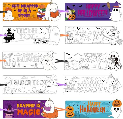 100 Pcs Halloween Bookmarks to Color, Cute Ghost Coloring Book Mark for Kids, Fall DIY Coloring Crafts, Classroom Activity Make Your Own Bookmark Stationary School Office Supplies(10 Designs) in Saudi Arabia