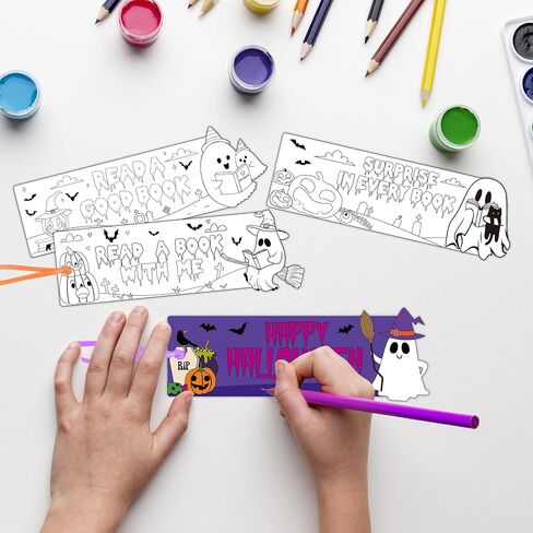 100 Pcs Halloween Bookmarks to Color, Cute Ghost Coloring Book Mark for Kids, Fall DIY Coloring Crafts, Classroom Activity Make Your Own Bookmark Stationary School Office Supplies(10 Designs) in Saudi Arabia