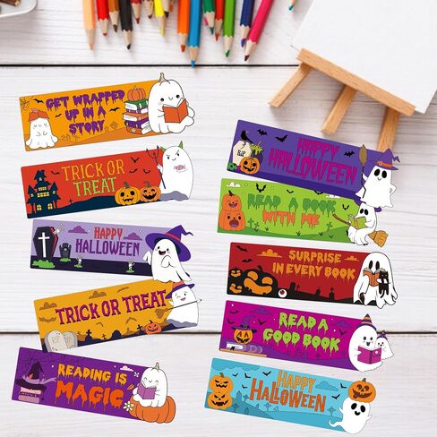 100 Pcs Halloween Bookmarks to Color, Cute Ghost Coloring Book Mark for Kids, Fall DIY Coloring Crafts, Classroom Activity Make Your Own Bookmark Stationary School Office Supplies(10 Designs) in Saudi Arabia