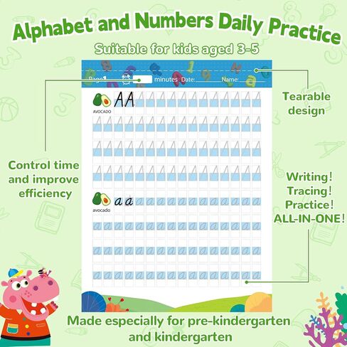 112 Pages Alphabet Tracing Book for PreK Kindergarten Alphabet and Numbers Handwriting & Tracing Workbook 26 Letters Numbers 0-9 Writing Practice Worksheets with Color-Coded Blocks for Home School in Saudi Arabia