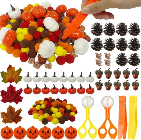 320 PCS Fall Fall Bin Fulers Decorations ، حشو بن الحسية ، أوعية اليقطين ، بومبوم ، أوراق القيقب ، السناجب ، القرع ، البلوط ، مخاريط الصنوبر لسقوط عيد الهالوين الخريف in Saudi Arabia