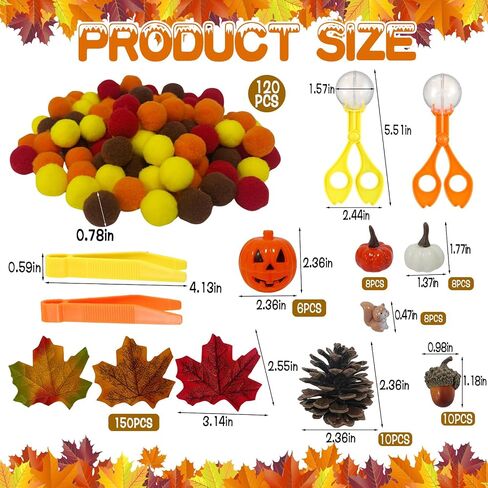 320 PCS Fall Fall Bin Fulers Decorations ، حشو بن الحسية ، أوعية اليقطين ، بومبوم ، أوراق القيقب ، السناجب ، القرع ، البلوط ، مخاريط الصنوبر لسقوط عيد الهالوين الخريف in Saudi Arabia