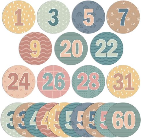 60Pcs Boho Number Cutouts Number 1 to 60 Rainbow Bulletin Board Accent Cutouts Boho Laminated Student Numbers Classroom Circle Numbers Stickers for Toddler Kids Preschool Elementary School Decorations in Saudi Arabia