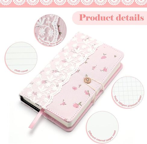 2 PCS Coequette Pink Lace Floral Noteboy Gift Set Book Book with Pen Coquette Stuff Precette Preppy Protable for Girls Women in Kuwait