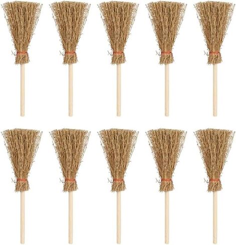 5Pcs Miniature Brooms with Straw Broomsticks - 1:12 Scale Dollhouse Accessories for Halloween Party Decor, Handmade Style Witch Broomstick Cosplay Props and Mini Furniture Display in Saudi Arabia