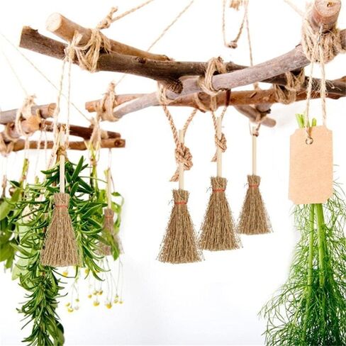 5Pcs Miniature Brooms with Straw Broomsticks - 1:12 Scale Dollhouse Accessories for Halloween Party Decor, Handmade Style Witch Broomstick Cosplay Props and Mini Furniture Display in Saudi Arabia