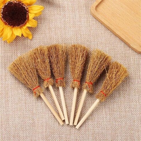 5Pcs Miniature Brooms with Straw Broomsticks - 1:12 Scale Dollhouse Accessories for Halloween Party Decor, Handmade Style Witch Broomstick Cosplay Props and Mini Furniture Display in Saudi Arabia
