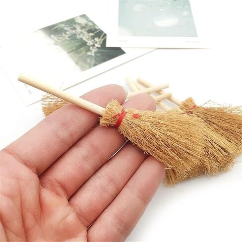 5Pcs Miniature Brooms with Straw Broomsticks - 1:12 Scale Dollhouse Accessories for Halloween Party Decor, Handmade Style Witch Broomstick Cosplay Props and Mini Furniture Display in Saudi Arabia