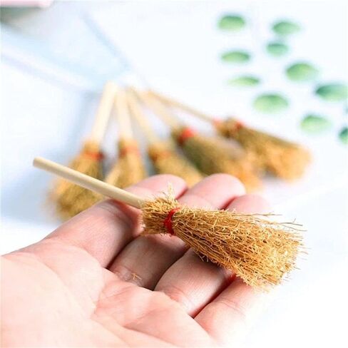 5Pcs Miniature Brooms with Straw Broomsticks - 1:12 Scale Dollhouse Accessories for Halloween Party Decor, Handmade Style Witch Broomstick Cosplay Props and Mini Furniture Display in Saudi Arabia