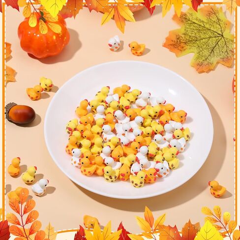 120 PCS Autumn Mini Resin Ducks Tiny Thanksgiving Day Resin Ducks Mini Animal Statue Suitable for Dollhouse DIY Cake Garden Landscape Aquarium Birthday Party Decoration in Saudi Arabia