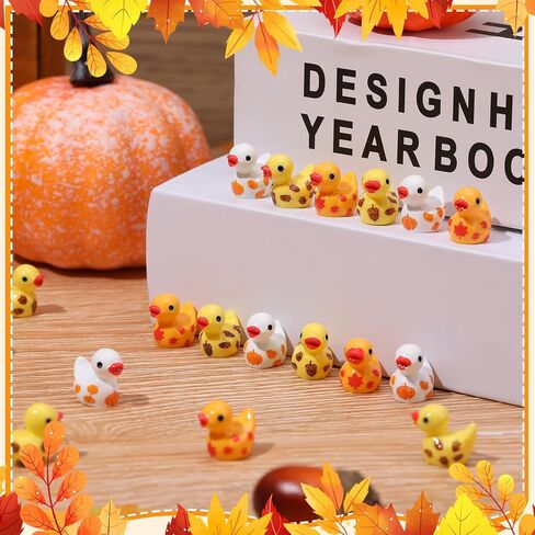 120 PCS Autumn Mini Resin Ducks Tiny Thanksgiving Day Resin Ducks Mini Animal Statue Suitable for Dollhouse DIY Cake Garden Landscape Aquarium Birthday Party Decoration in Saudi Arabia