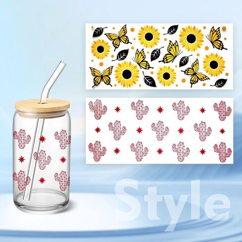 4 Sheets UV DTF Cup Wrap Transfer Stickers for DIY Craft Decorations for 16oz Glass Water Bottle (Flowers) in Kuwait