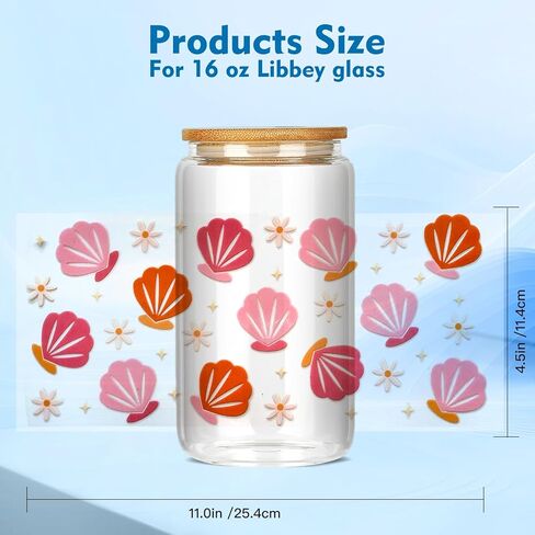 4 Sheets UV DTF Cup Wrap Transfer Stickers for DIY Craft Decorations for 16oz Glass Water Bottle (Flowers) in Kuwait