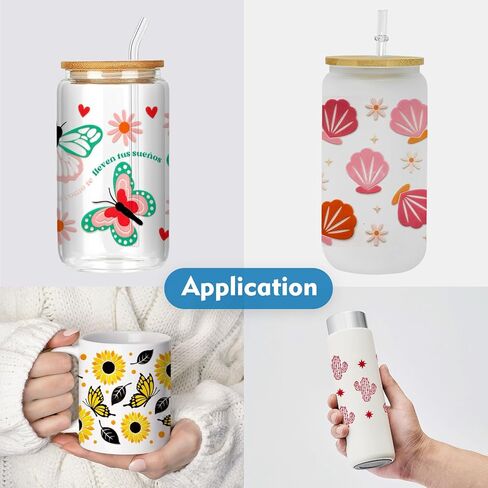 4 Sheets UV DTF Cup Wrap Transfer Stickers for DIY Craft Decorations for 16oz Glass Water Bottle (Flowers) in Kuwait