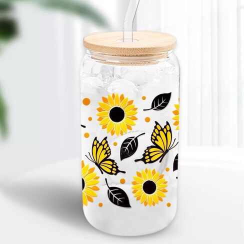 4 Sheets UV DTF Cup Wrap Transfer Stickers for DIY Craft Decorations for 16oz Glass Water Bottle (Flowers) in Kuwait