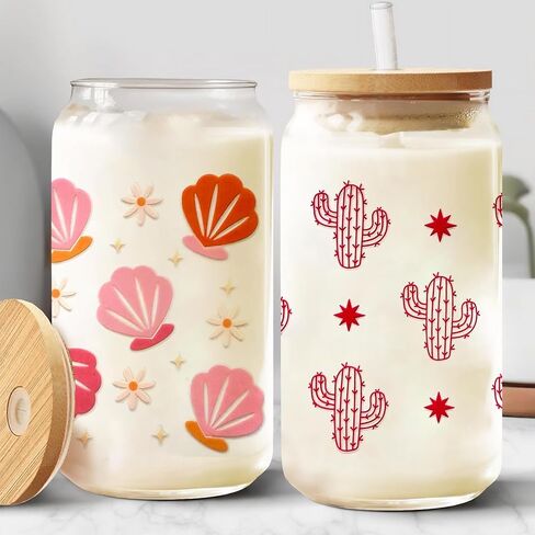 4 Sheets UV DTF Cup Wrap Transfer Stickers for DIY Craft Decorations for 16oz Glass Water Bottle (Flowers) in Kuwait