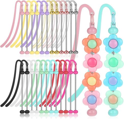 24 Pcs Beadable Bookmarks DIY Metal Blank Bar Bookmark Silver for Beads DIY Bookmarks Craft Jewelry Pendant Charm Gift for Book Lovers Student Teacher Office Supplies, 12 Colors in Saudi Arabia