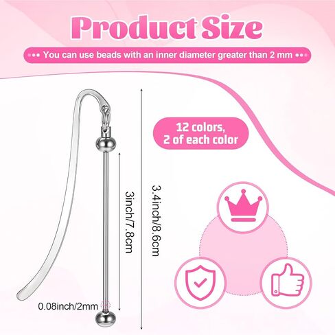 24 Pcs Beadable Bookmarks DIY Metal Blank Bar Bookmark Silver for Beads DIY Bookmarks Craft Jewelry Pendant Charm Gift for Book Lovers Student Teacher Office Supplies, 12 Colors in Saudi Arabia