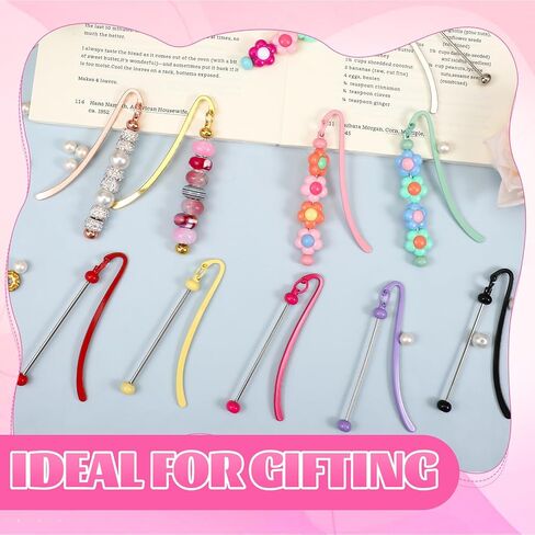 24 Pcs Beadable Bookmarks DIY Metal Blank Bar Bookmark Silver for Beads DIY Bookmarks Craft Jewelry Pendant Charm Gift for Book Lovers Student Teacher Office Supplies, 12 Colors in Saudi Arabia