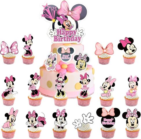 Minnie Cake Decoration, Cupcake Toppers, Pack of 17 Cake Decoration Minnie, Minnie Cake Topper, Mickey Cake Decoration, Minnie Cake Decoration, Cake Decorations, Mouse Cake Decoration for Girls Boys Children in Saudi Arabia