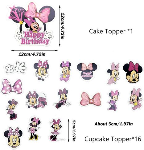 Minnie Cake Decoration, Cupcake Toppers, Pack of 17 Cake Decoration Minnie, Minnie Cake Topper, Mickey Cake Decoration, Minnie Cake Decoration, Cake Decorations, Mouse Cake Decoration for Girls Boys Children in Saudi Arabia
