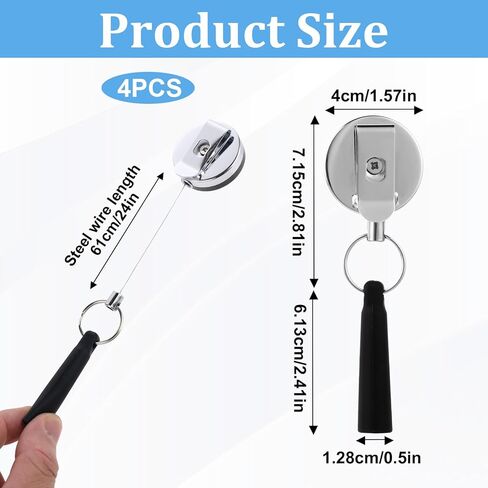 4Pcs Heavy Duty Retractable Pull Pen Pencil Holder Ideal Grip for Markers and Carpenter Elastic Silicone Holder Metal Pens Clip Universal Pen Lanyard for Carpenter Nurse Waitress Construction Worker in Kuwait