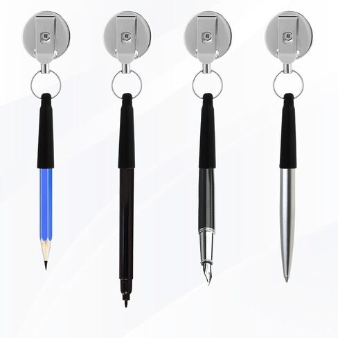 4Pcs Heavy Duty Retractable Pull Pen Pencil Holder Ideal Grip for Markers and Carpenter Elastic Silicone Holder Metal Pens Clip Universal Pen Lanyard for Carpenter Nurse Waitress Construction Worker in Kuwait