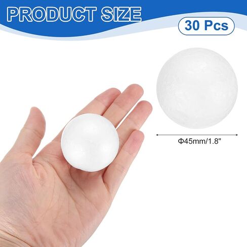 uxcell 30 pcs كرات رغوة بيضاء ، 1.8 بوصة كرات البوليسترين الحرفية كرات مستديرة الصلبة للفن ، الأسرة ، ديي ، زينة الحفلات in Saudi Arabia