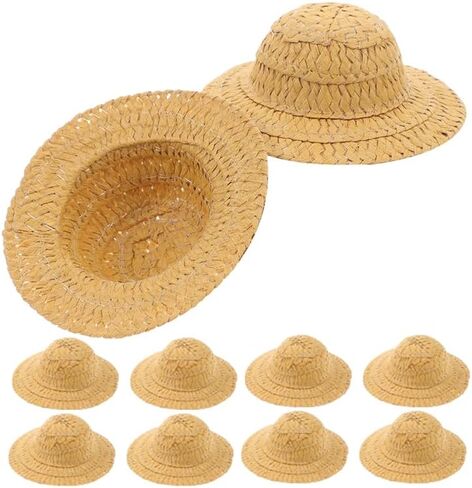 قبعات قش صغيرة 10pcs: قبعات قش صغيرة للحرف الصغيرة للحرف الصغيرة - 2.75 بوصة من قبعات رعاة البقر المصغرة للملحقات لحفلات الأزياء DIY in Kuwait