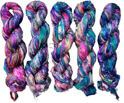 Maker's Craft Hand Tye Dyed Recycled Sari Silk Ribbon Yarn 50 Yards 100 Grams for DIY Knitting, Christmas Decorations, Gift Wrapping, Wall Hangings, Jewelry Makings in Saudi Arabia
