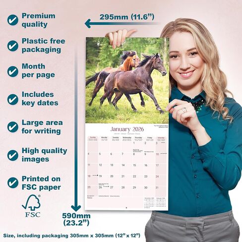 Horses Calendar 2026 | 12 Month Wall Calendar | Avonside Publishing | Plastic Free Packaging in Saudi Arabia