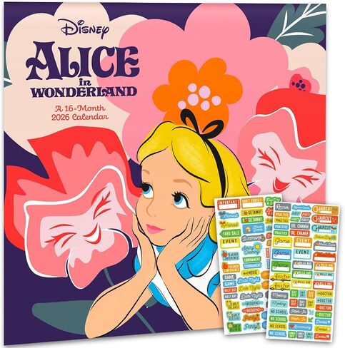 Alice in Wonderland Calendar 2026 - Deluxe 2026 Alice in Wondland Wall Bunddle مع أكثر من 100 ملصق تذكير (هدايا تيم بيرتون ، لوازم المكاتب) in Saudi Arabia