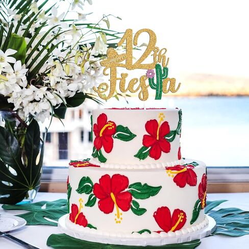 40th Fiesta Cake Topper, Cheers to 40 Years/Taco Bout 40 Cake Decor,Tropical Hawaiian Mexican Summer Themed Happy 40th Birthday/Anniversay Party Decoration Supplies in Saudi Arabia