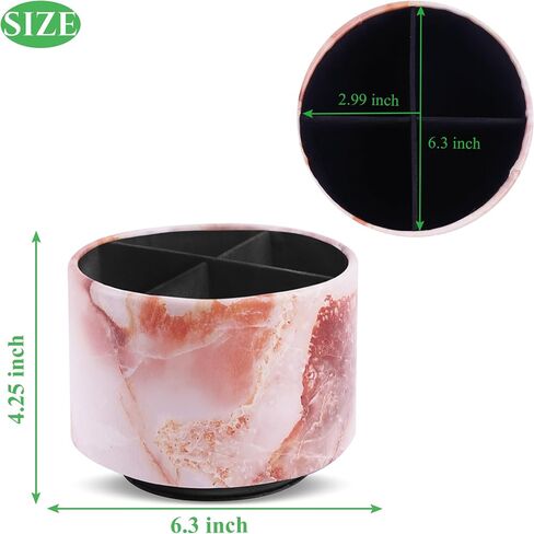 Round Leather Art Supply Organizer,Remote Control Holder,360-degree Rotating Pen Organizer with 4 Compartments(1-Marble Pink) in Kuwait